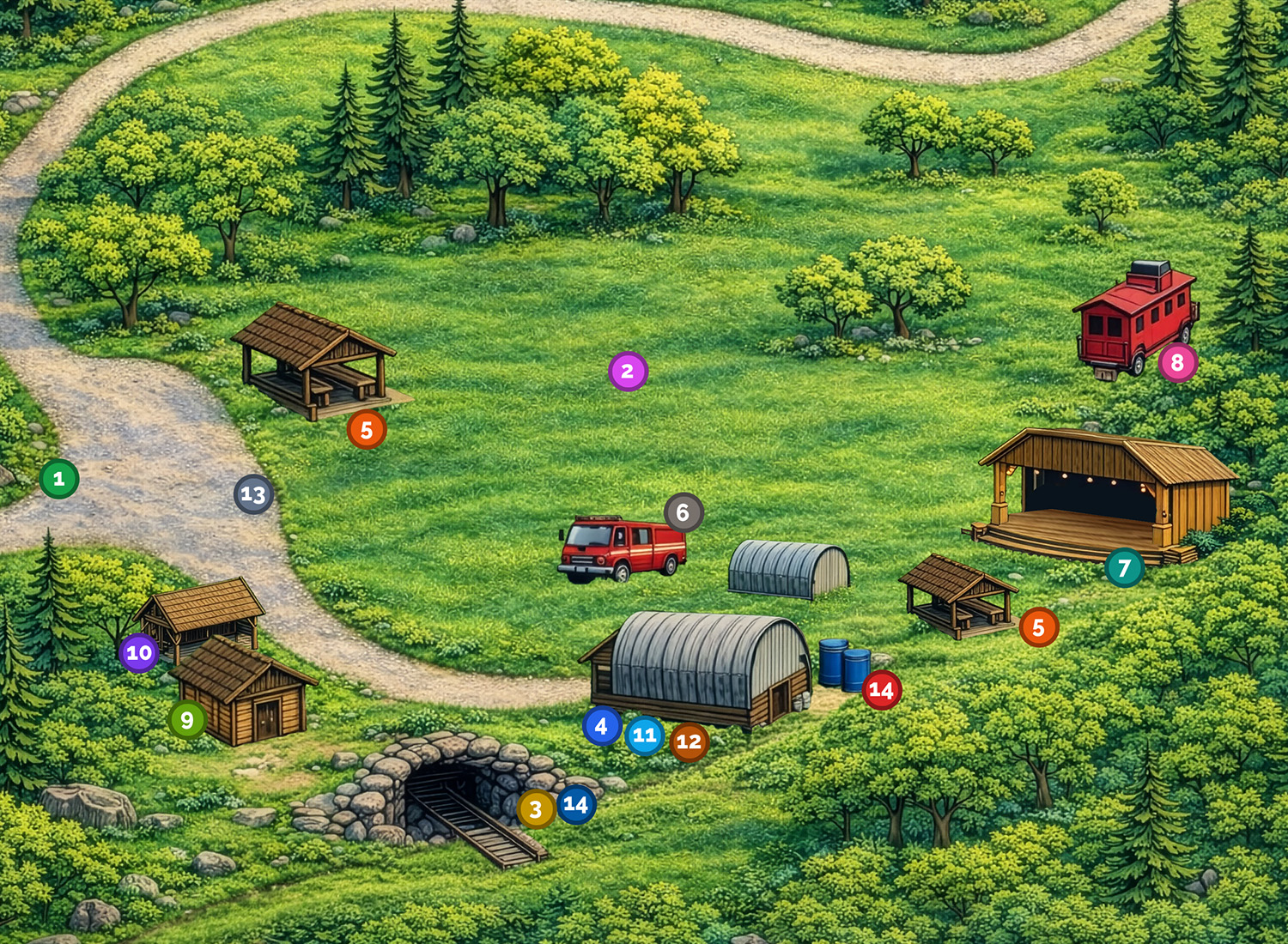 Tour-Ed Mine & Museum park map — mine entrance, museum, train caboose, pavilion